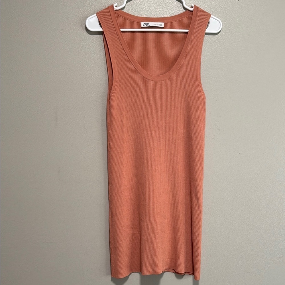 Zara Ribbed Sleeveless Knit Dress in Terracotta